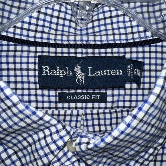 Ralph Lauren Classic Fit Men's Button Down Shirt Size XXL Blue Gingham Logo E11 - Picture 3 of 16